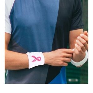 Sport Pink Ribbon Sweat Wristband. Black & White. Lot of 5, New Bands. Cancer